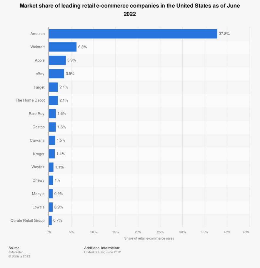 didžiausi internetiniai mažmenininkai pagal rinkos dalį – 2022 m