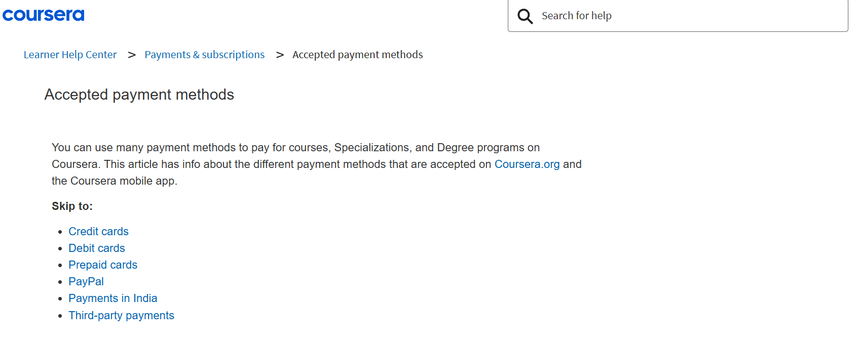 Coursera Payment methods Coursera Payment methods