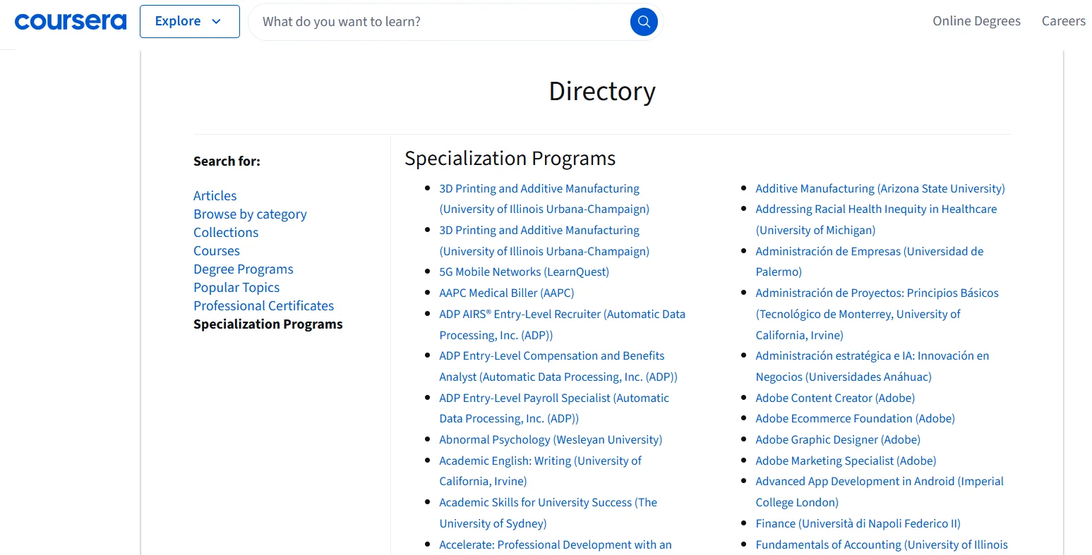 Coursera Specialization Programs Coursera Specialization Programs