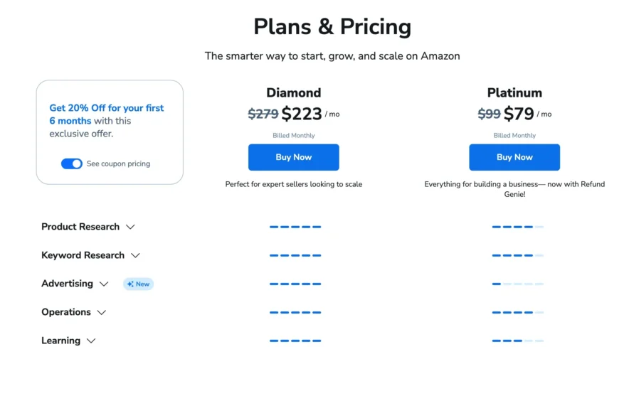 Helium 10 Price Plans: