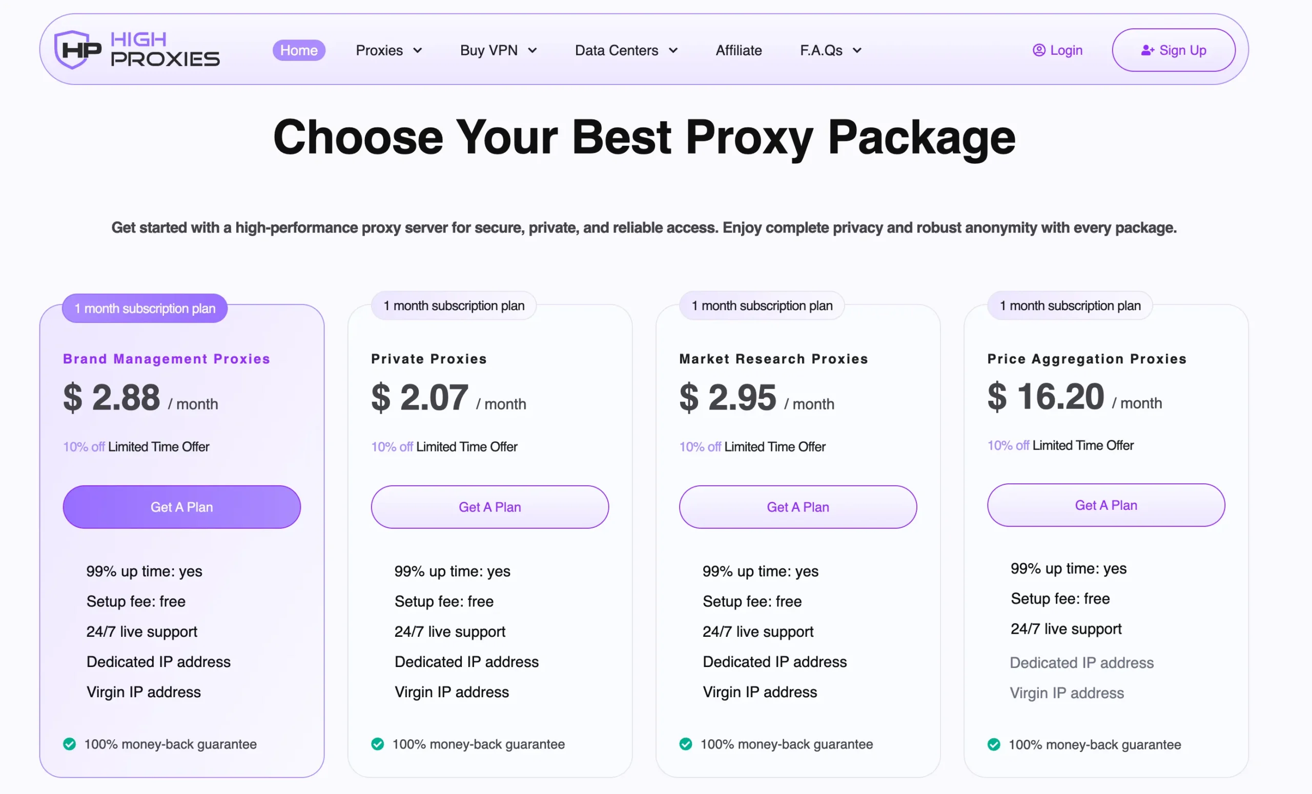 HighProxies Pricing Plans: