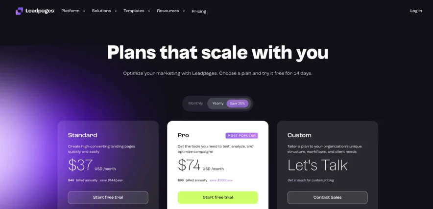 Leadpages: Pricing Options