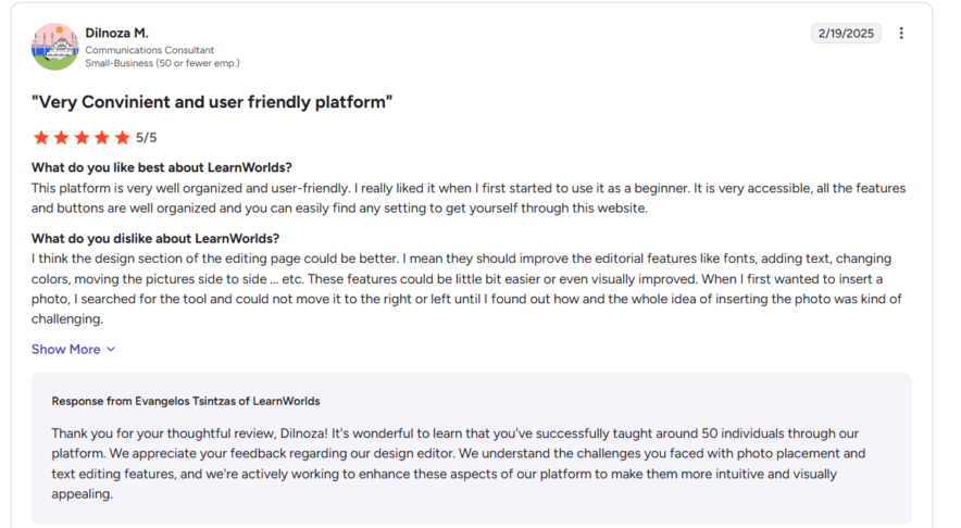 Learnworlds Customer reviews