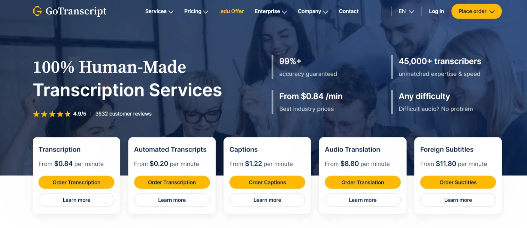 Pricing Of All The Services- GoTranscript