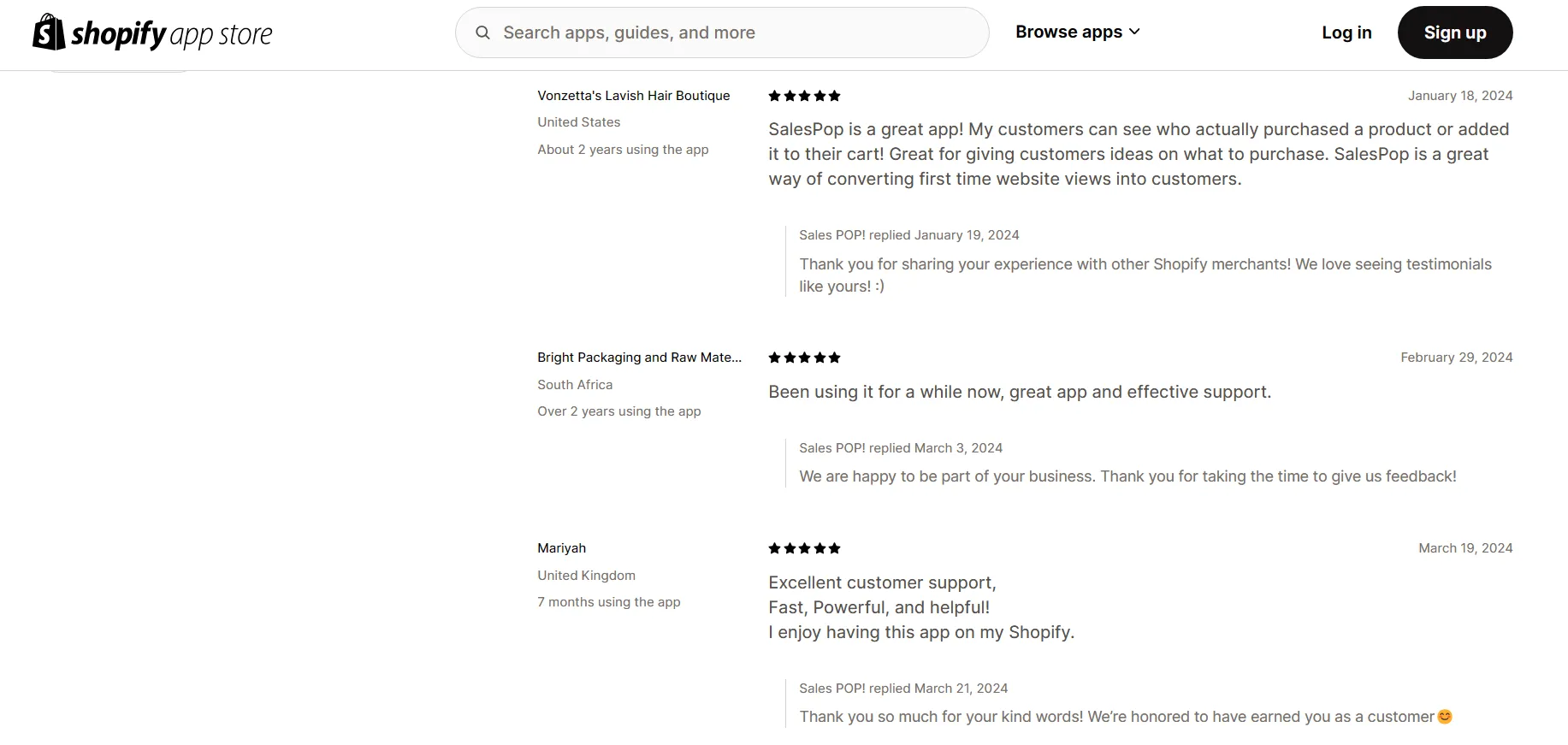 Reviews of Sales Pop by Customers