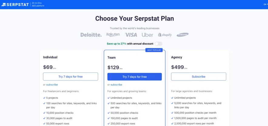 Serpstat Pricing Options
