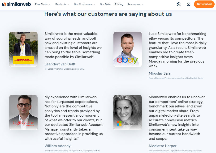 SimilarWeb Customer Testimonials