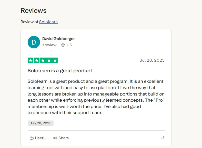 Sololearn Customer reviews 