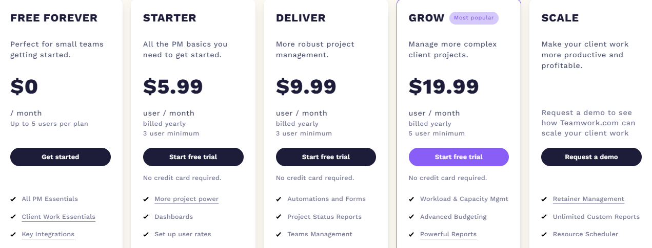 Teamworks Projects Pricing