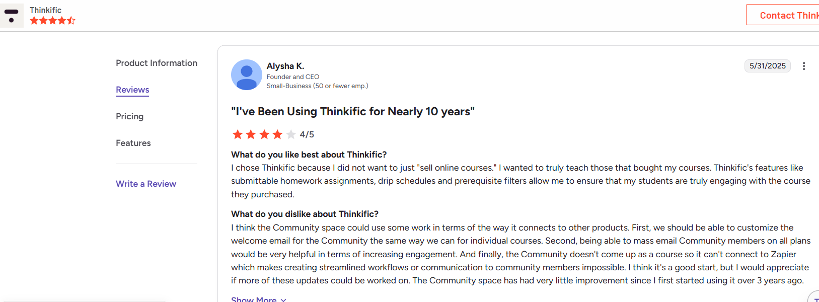 Thinkfic Customer reviews