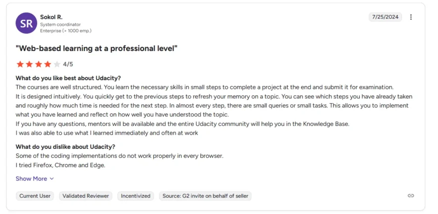 Udacity customer reivews