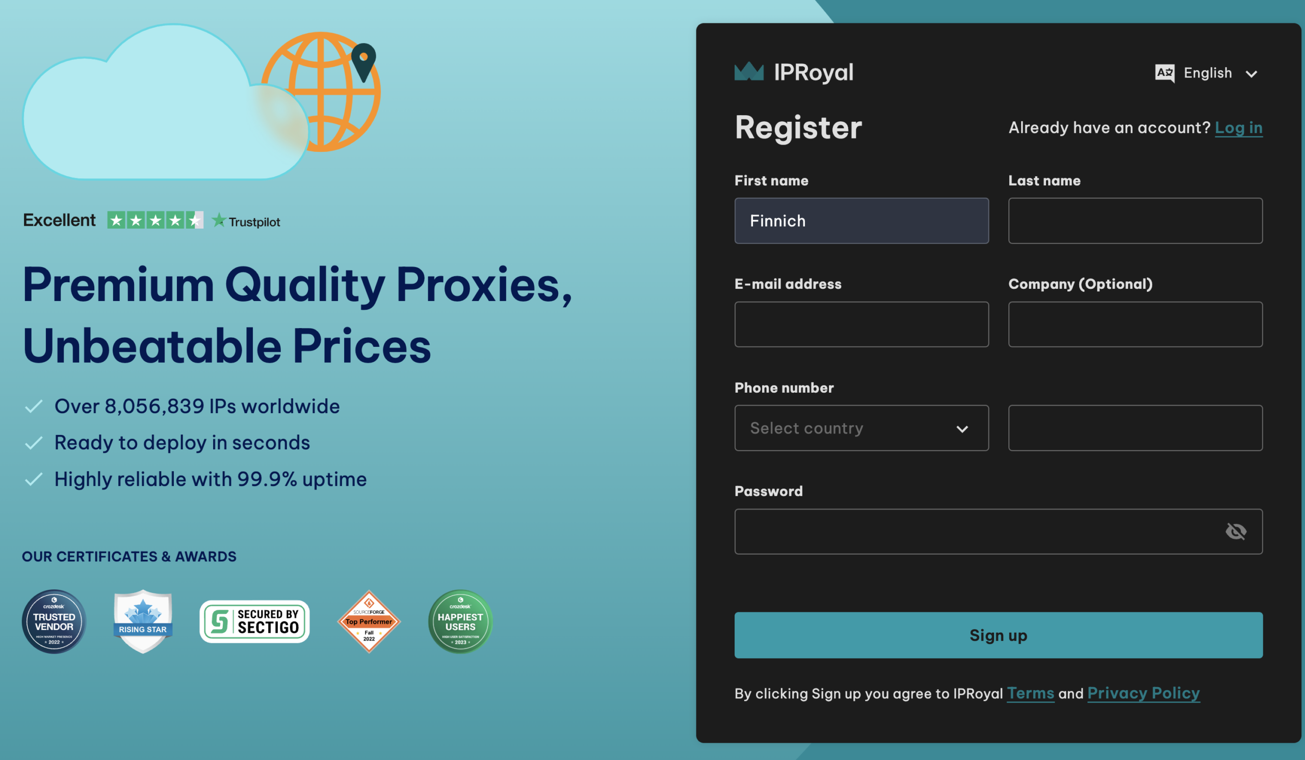 create an account with IPRoyal