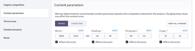 SE Ranking Content parameters: SE Ranking Content Marketing Tool Review