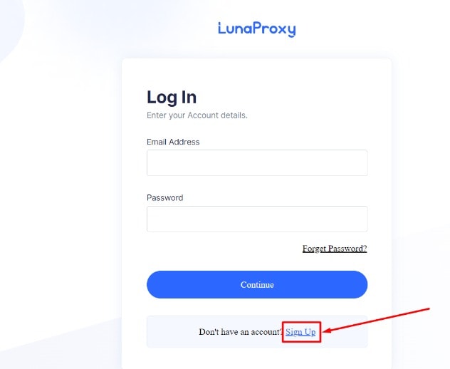 account details to login in lunaproxy