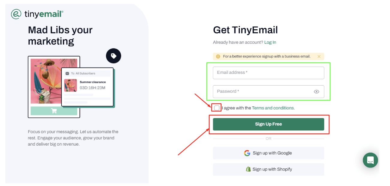 tinyEmail Signup step 3