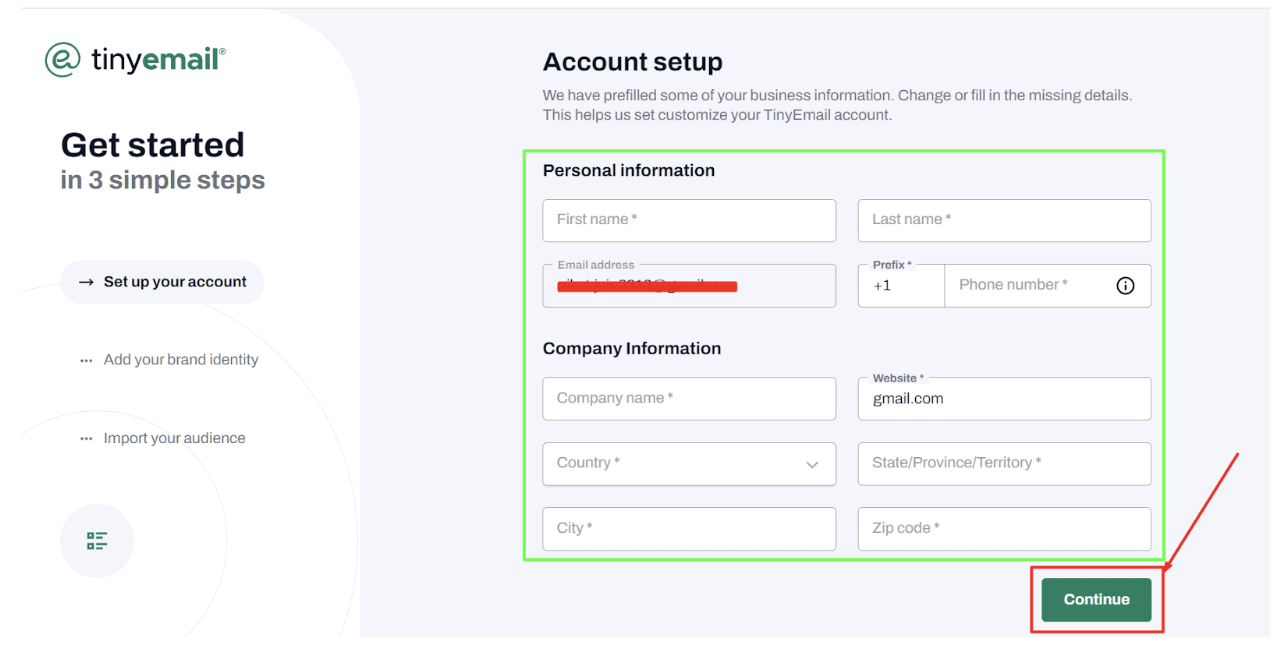tinyEmail Account Setup step 4