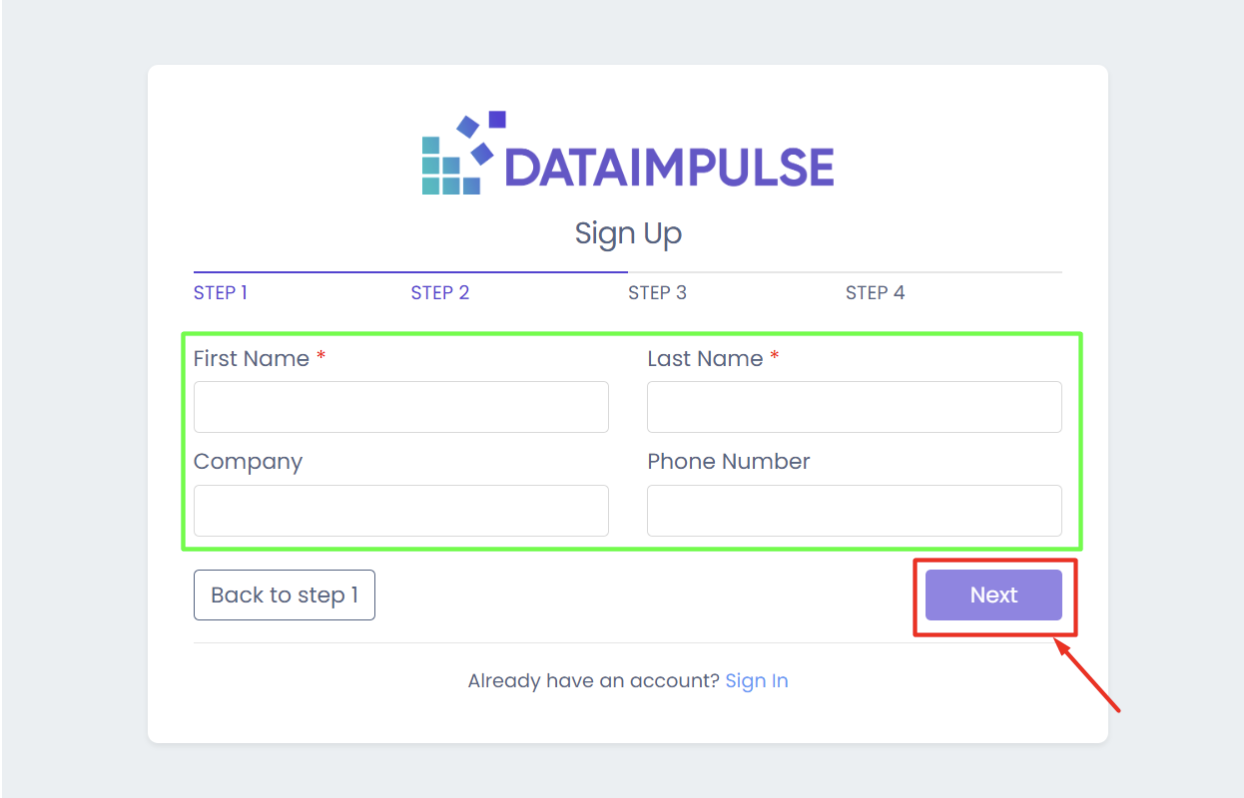DataImpulse signup details