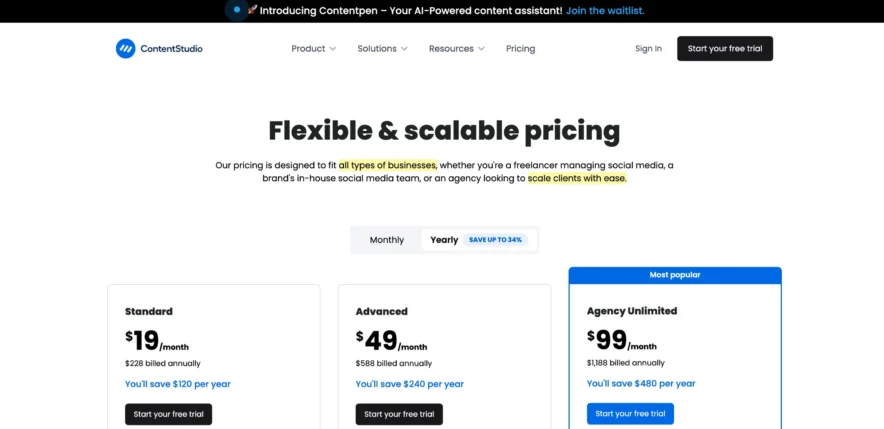 ContentStudio Pricing Options