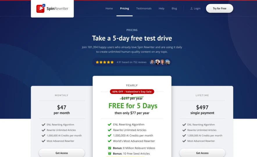 Price Options Offered By Spin Rewriter