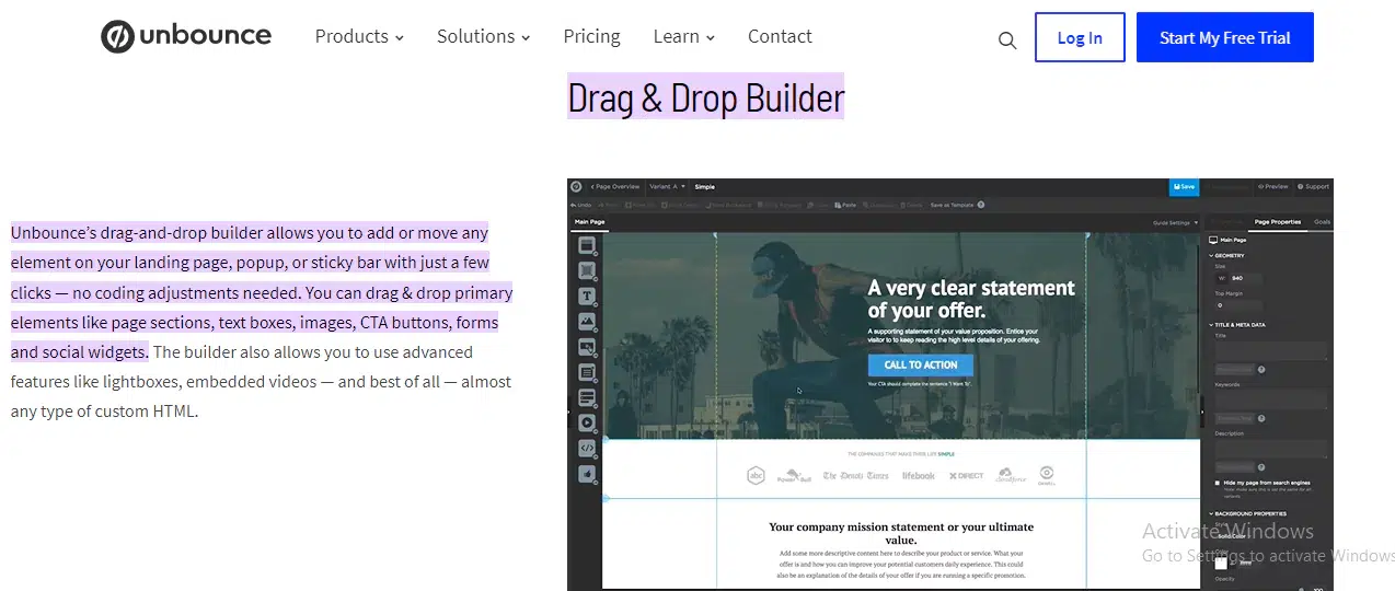 Unbounce drag and drop