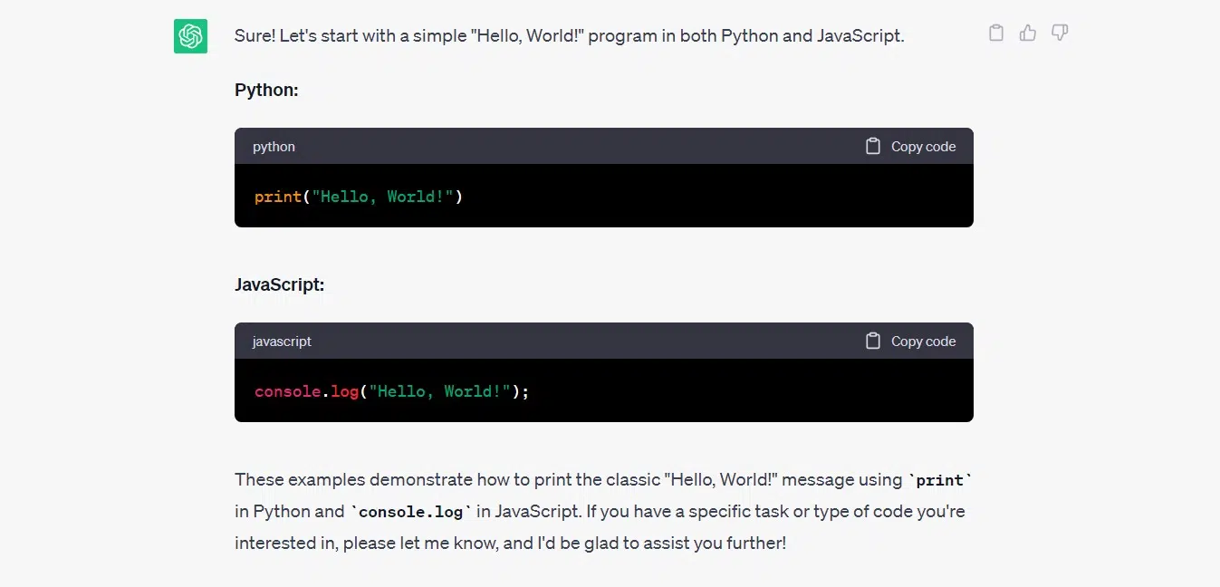 Write Python and JavaScript code