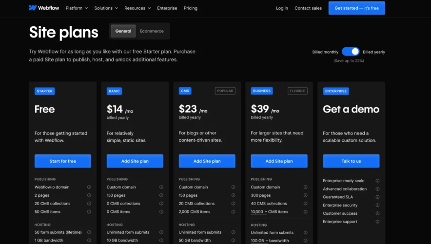 Webflow Pricing