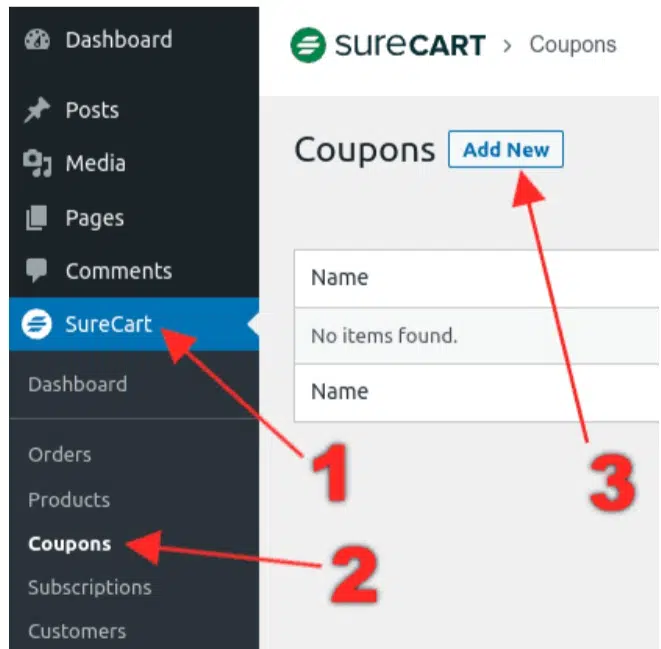 SureCart Review- Step 1 Navigate to SureCart Menu