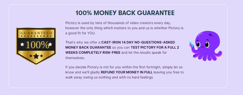 Money Back Guarantee- Pictory Pricing