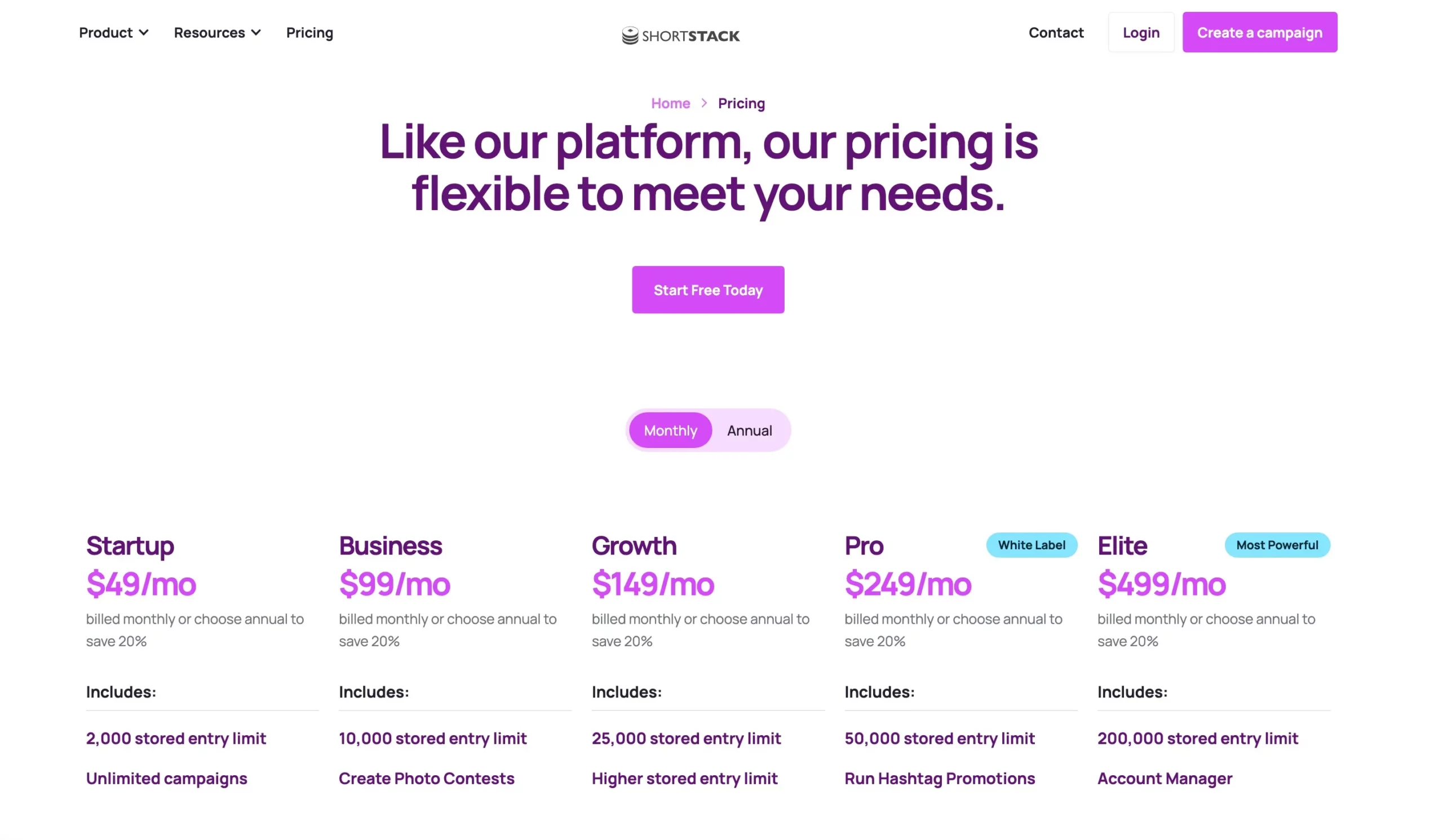 ShortStack- Pricing ShortStack- Pricing