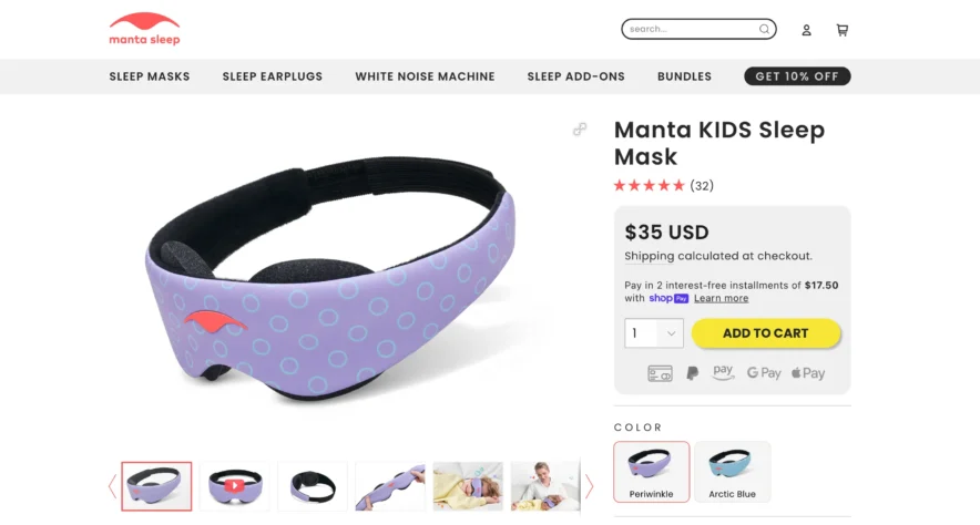Manta KIDS Sleep Mask