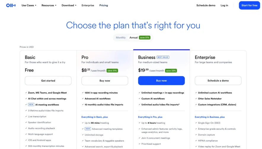 Otter.ai Pricing - Annual