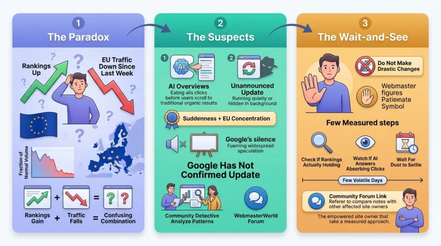 Google Traffic Is Crashing in the EU, and Something May Be Running in the Background