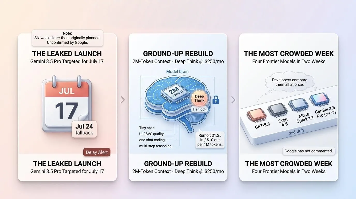 Gemini 3.5 Pro Leaks Point to July 17 Launch, Rebuilt From Scratch