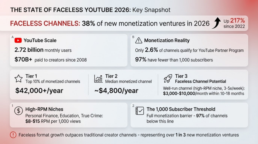 The State of Faceless YouTube in 2026: Key Snapshot