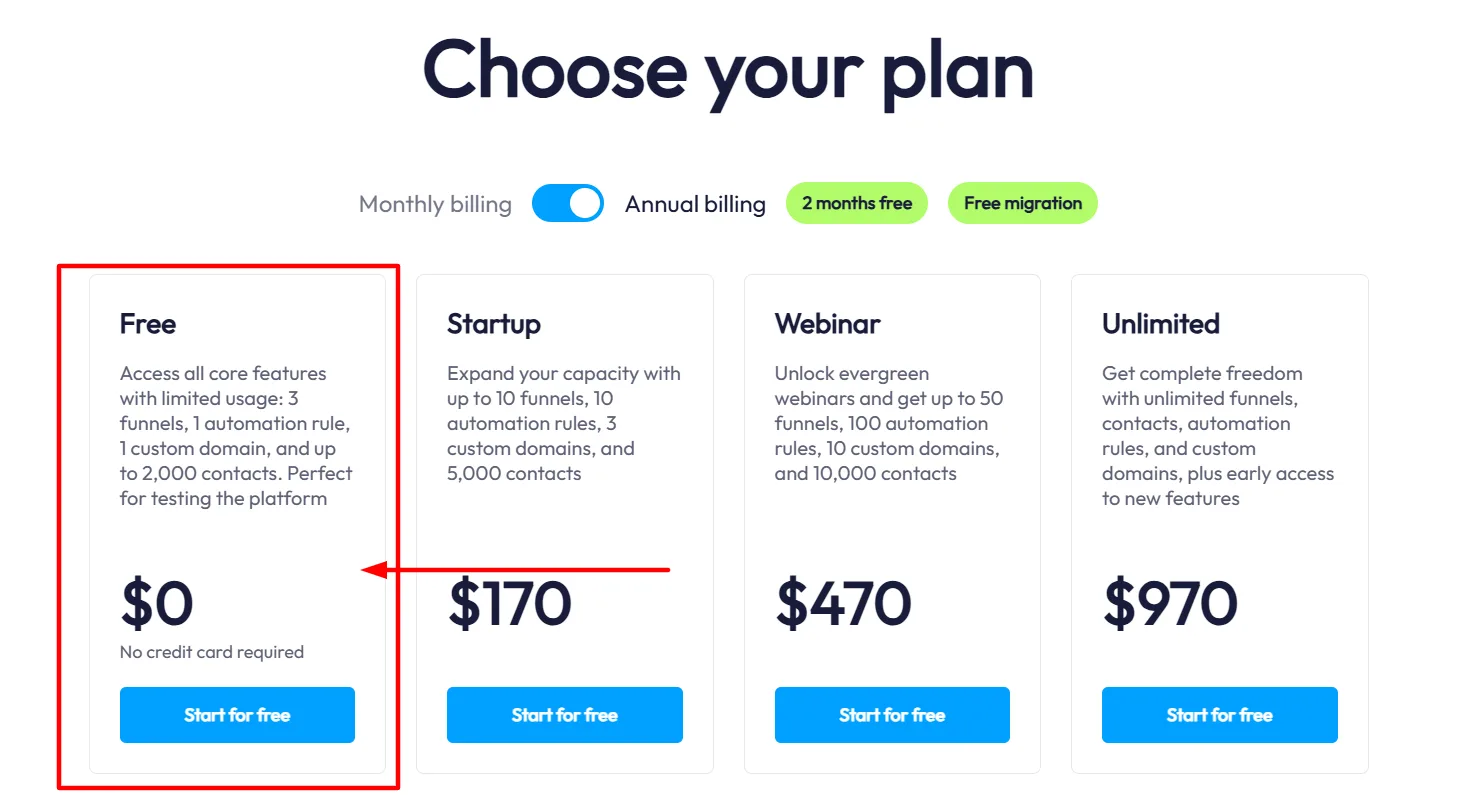 Plano gratuito Systeme.io