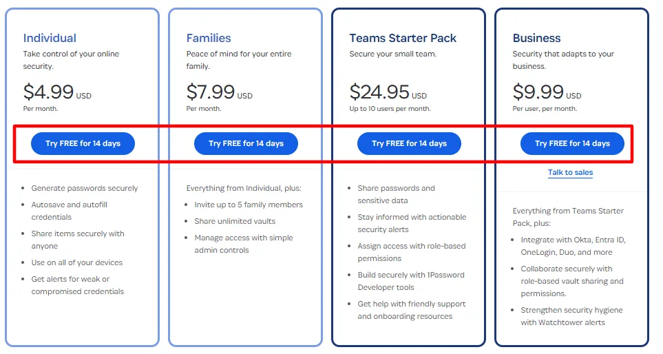 Essai gratuit de 14 jours de 1Password