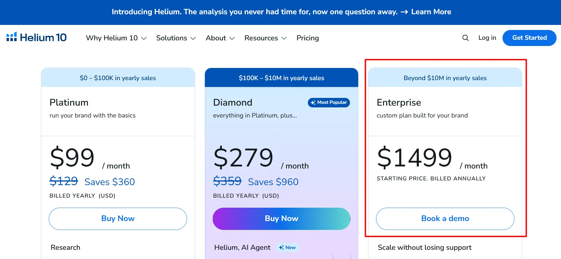 Plan Helium 10 Entreprise