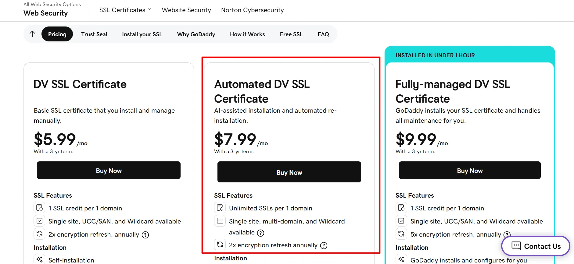 Certificado SSL DV automatizado da GoDaddy