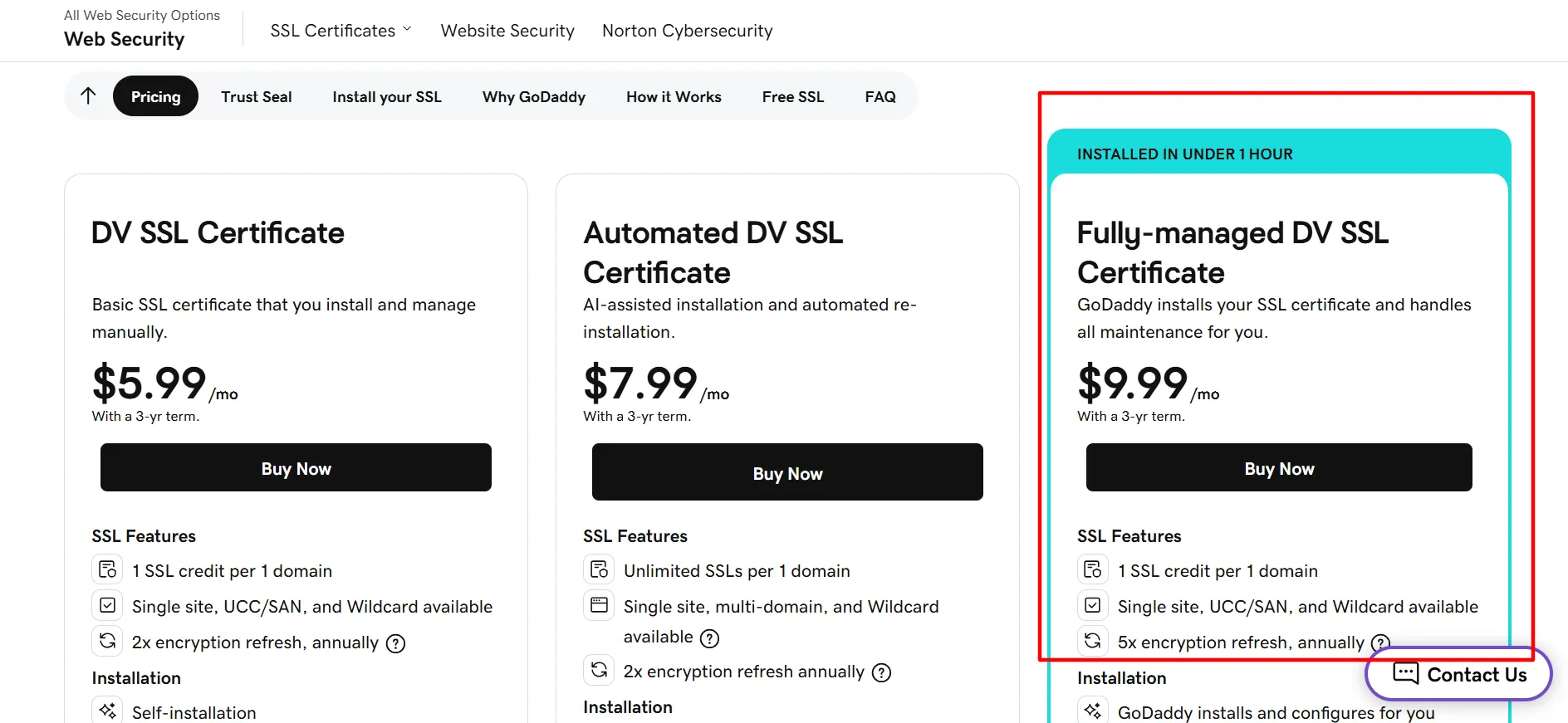 Certificado SSL DV gerenciado pela GoDaddy