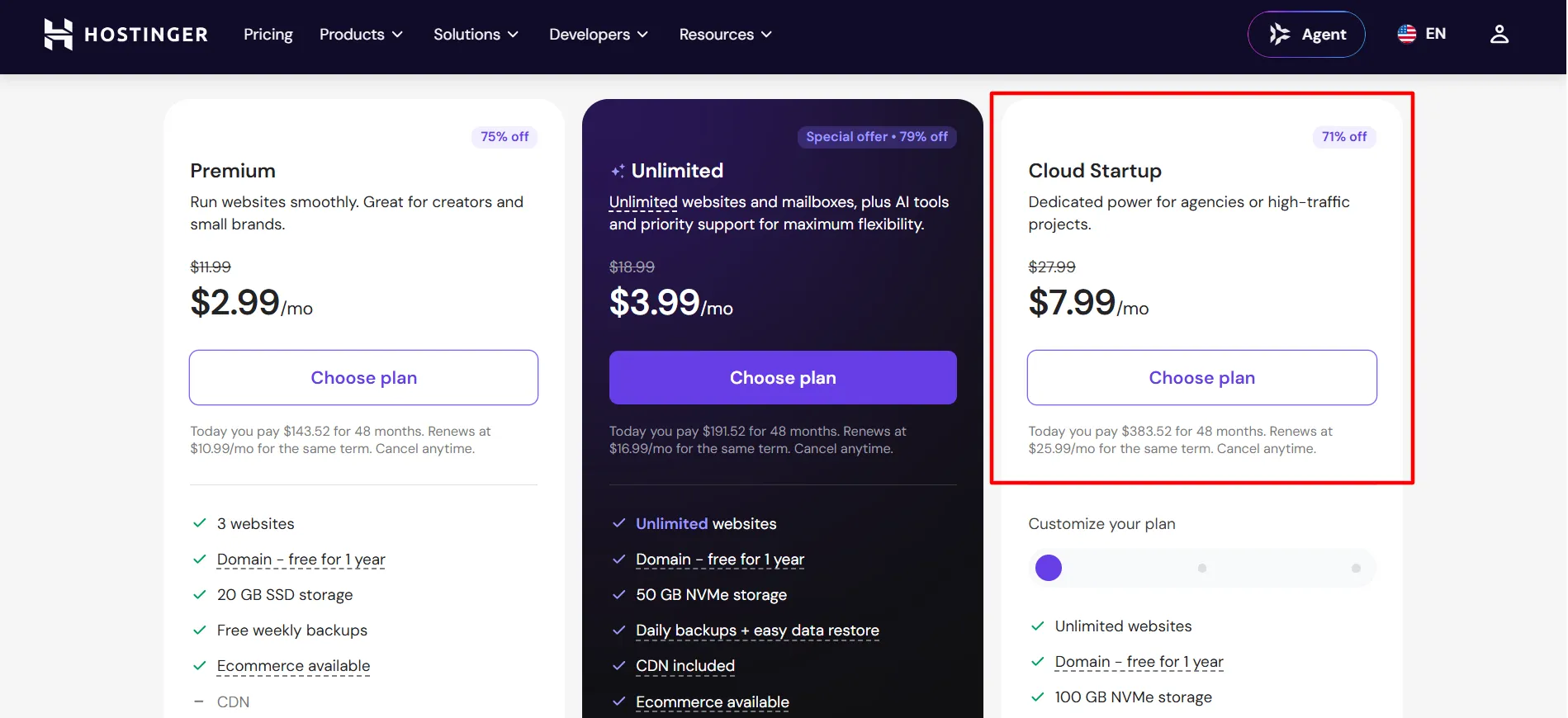 Hostinger Web Hosting Cloud StartUp