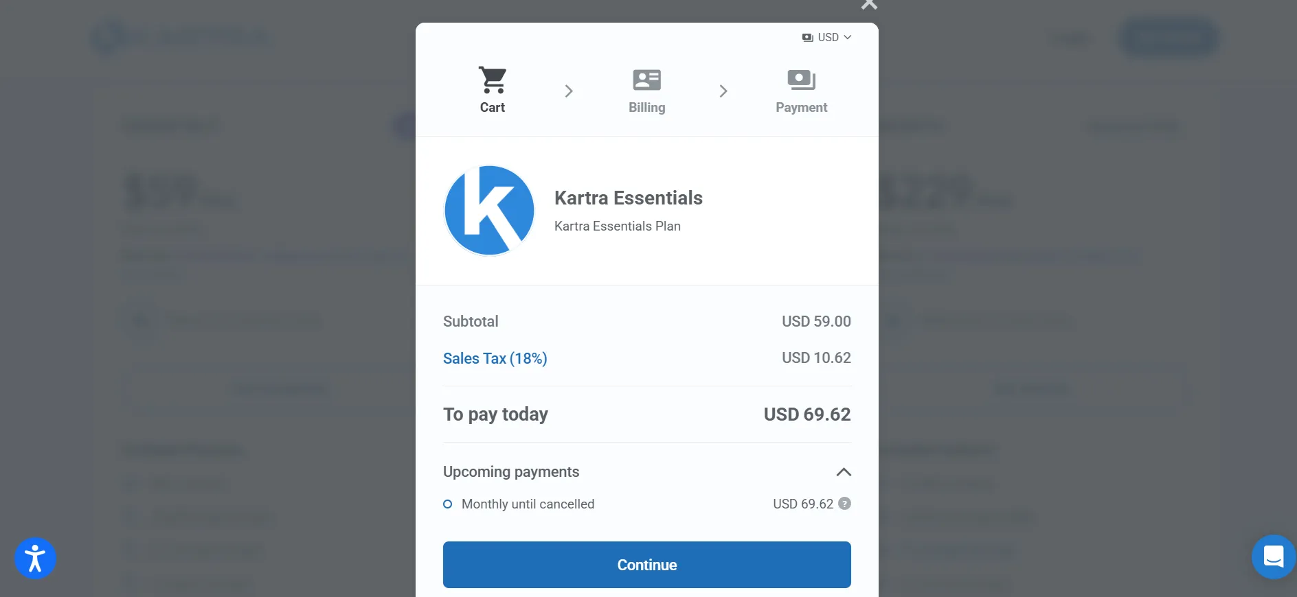 Passo 4 para fazer login no Kartra
