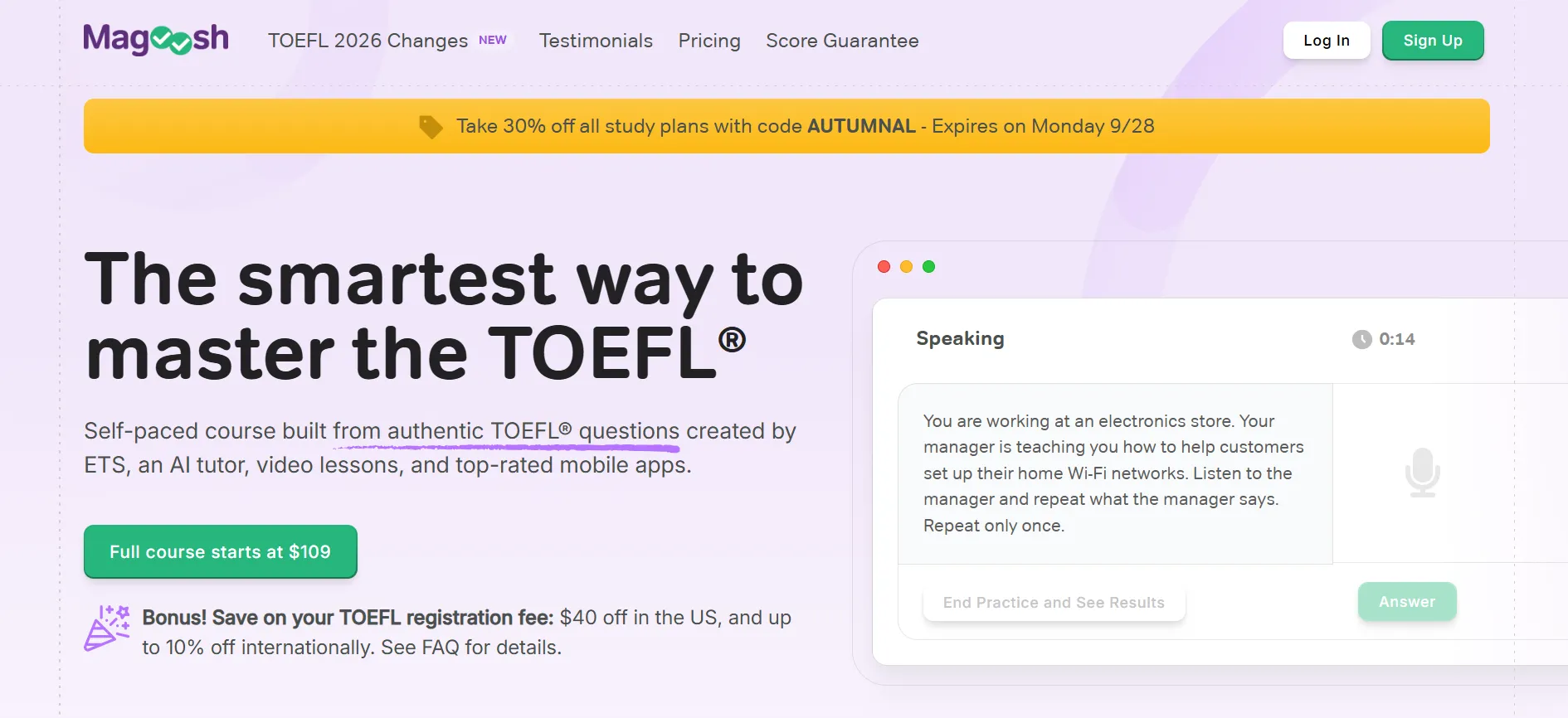 Plano TOEFL da Magoosh