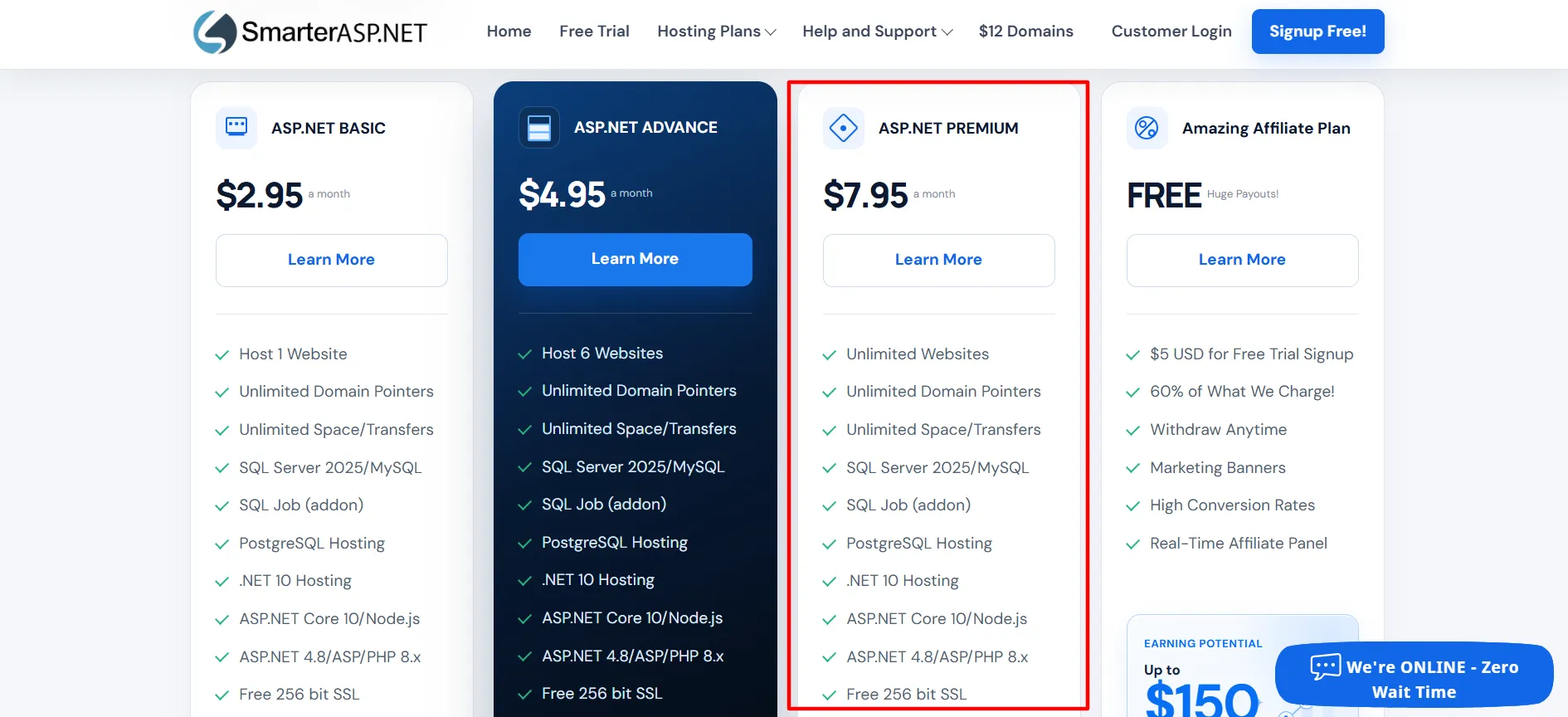 Plan SmarterASP Premium
