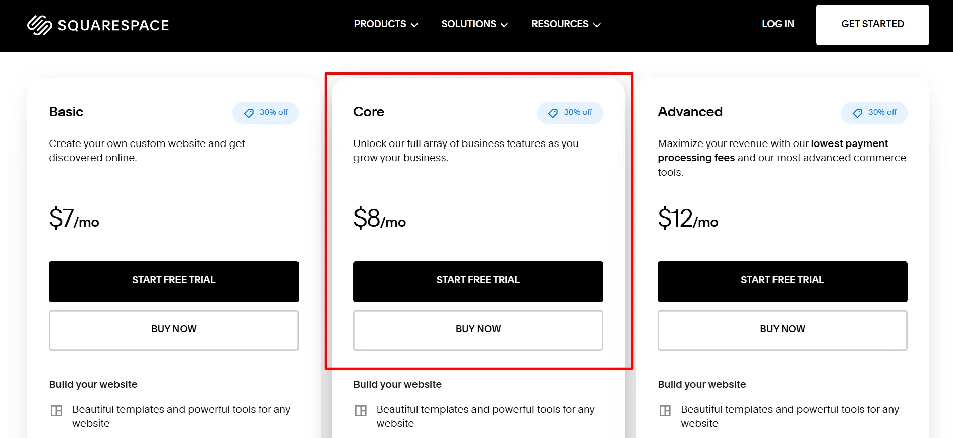 Paket inti Squarespace